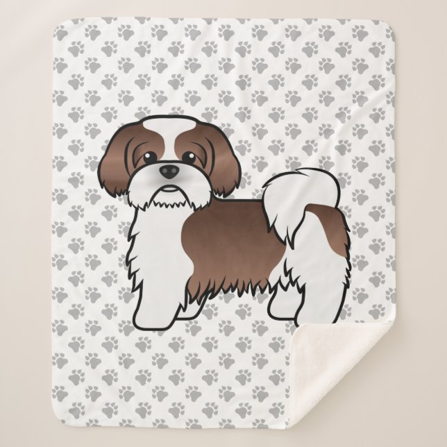 Liver And White Shih Tzu Cute Cartoon Dog Sherpa Blanket (Front)