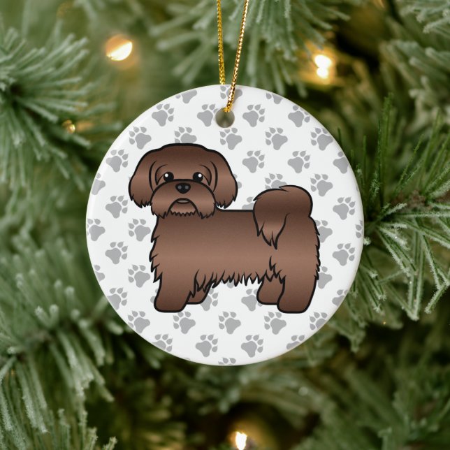 Liver Brown Shih Tzu Cute Cartoon Dog Illustration Ceramic Tree Decoration (Tree)