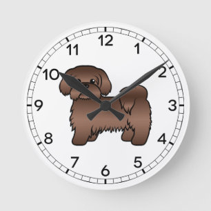 Liver Brown Shih Tzu Cute Cartoon Dog Illustration Round Clock