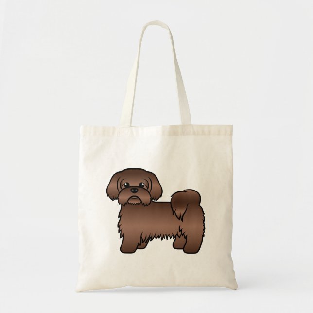 Liver Brown Shih Tzu Cute Cartoon Dog Illustration Tote Bag (Front)