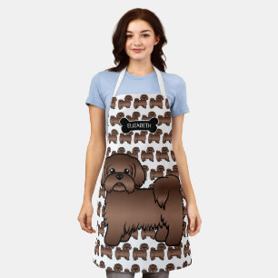 Liver Brown Shih Tzu Cute Cartoon Dog & Name Apron