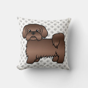 Liver Brown Shih Tzu Cute Cartoon Dog & Paws Cushion