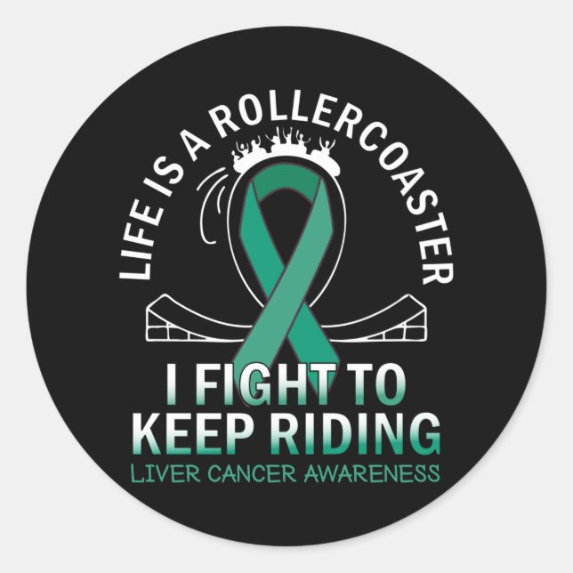 Liver cancer awareness emerald green ribbon classic round sticker (Front)