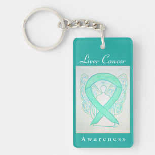 Liver Cancer Awareness Jade Ribbon Angel Key Chain