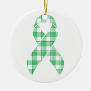 Liver Cancer Awareness Plaid Green Ribbon Survivor Ceramic Tree Decoration
