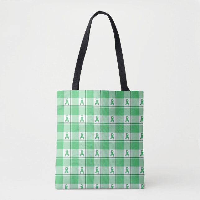 Liver Cancer Awareness Plaid Green Ribbon Tote Bag (Front)