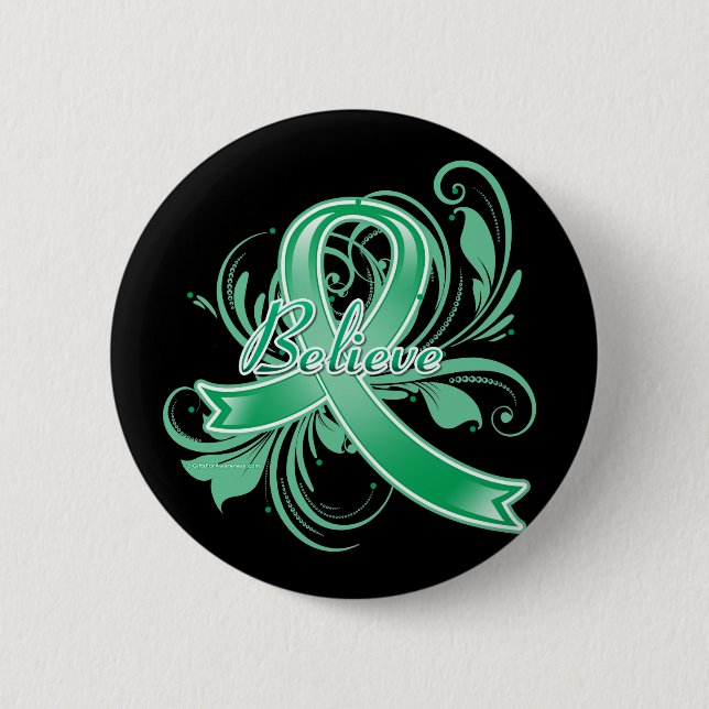 Liver Cancer Believe Flourish Ribbon 6 Cm Round Badge (Front)