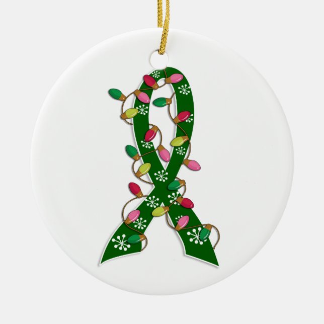 Liver Cancer Christmas Lights Ribbon Ceramic Tree Decoration (Front)