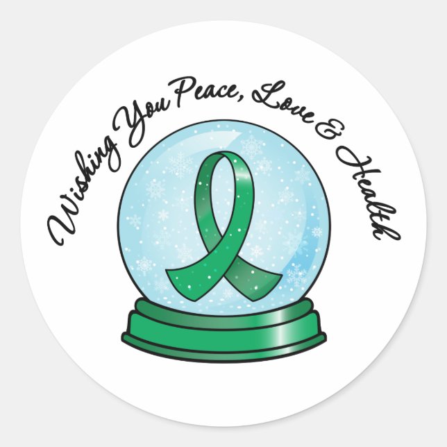 Liver Cancer Ribbon Merry Christmas Snowglobe Classic Round Sticker (Front)