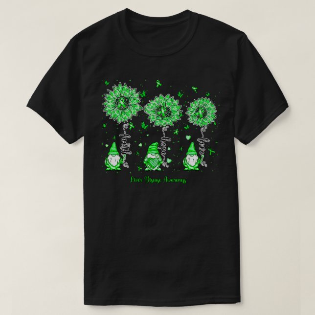 Liver Disease Awareness gnome faith hope sunflower T-Shirt (Design Front)
