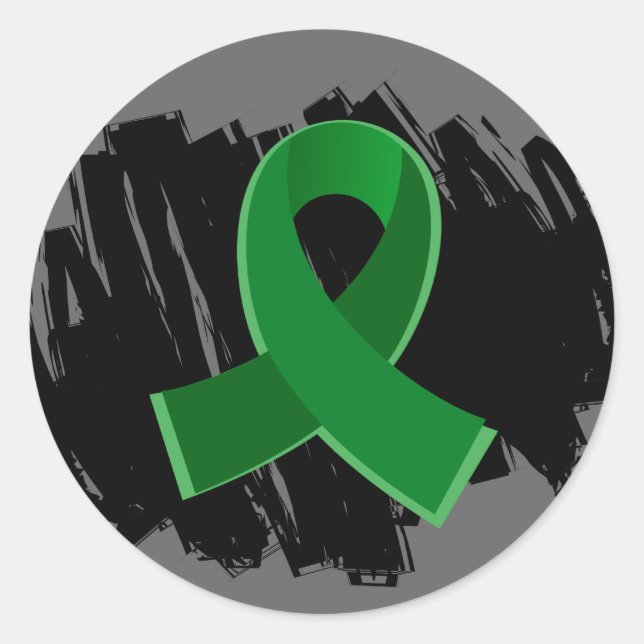 Liver Disease Emerald Green Ribbon With Scribble Classic Round Sticker (Front)
