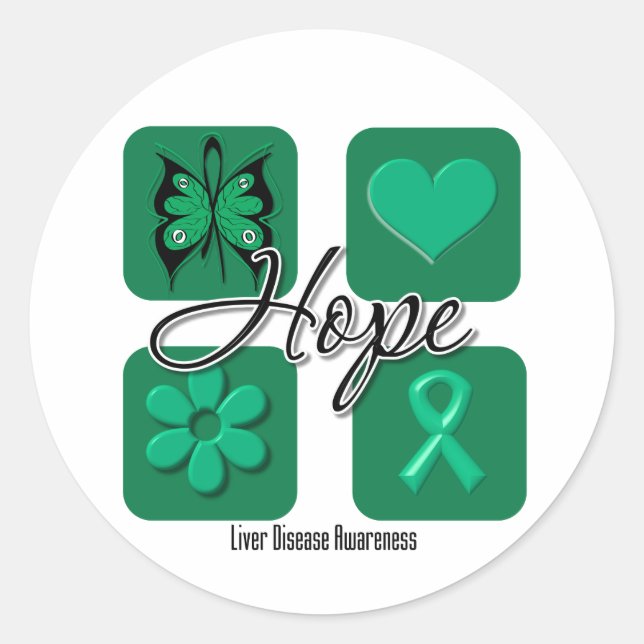 Liver Disease Hope Love Inspire Awareness Classic Round Sticker (Front)