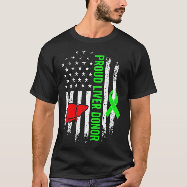 Liver Donor Survivor Warrior Organ Donation Flag T-Shirt (Front)
