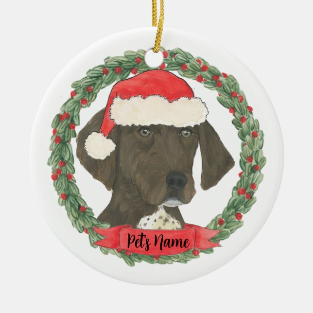 Liver & White German Shorthaired Pointer Ceramic Tree Decoration (Front)