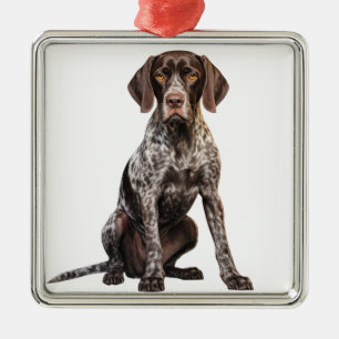 LIVER & WHITE GERMAN SHORTHAIRED POINTER DOG METAL TREE DECORATION