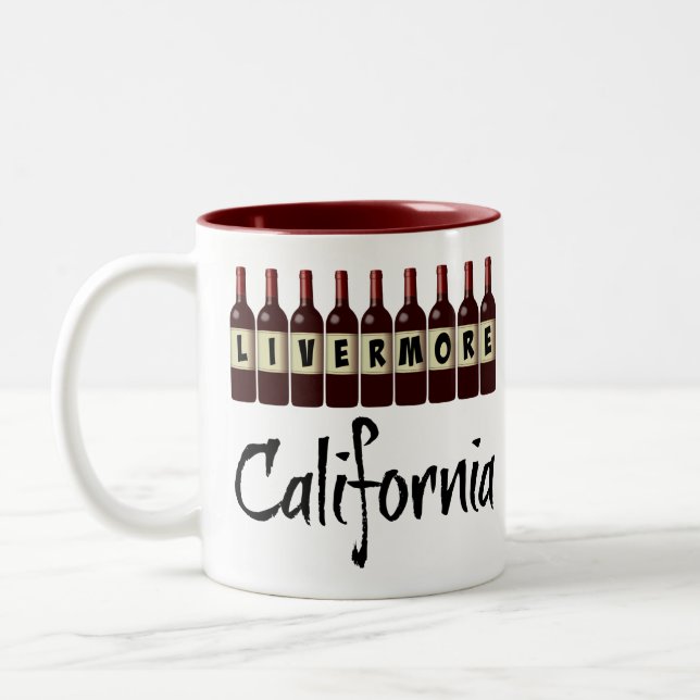 Livermore California Red Wine Bottles Tasting Fun Two-Tone Coffee Mug (Left)