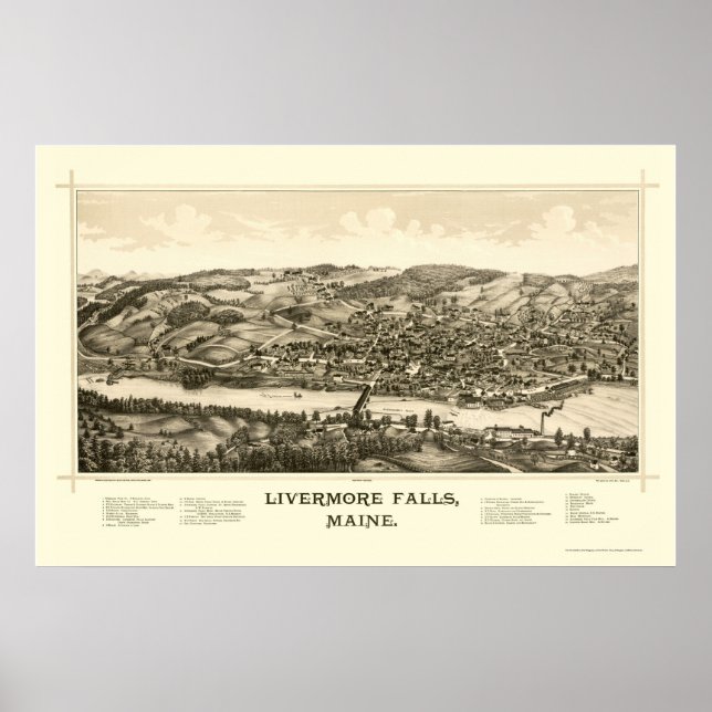 Livermore Falls, ME Panoramic Map - 1889 Poster (Front)