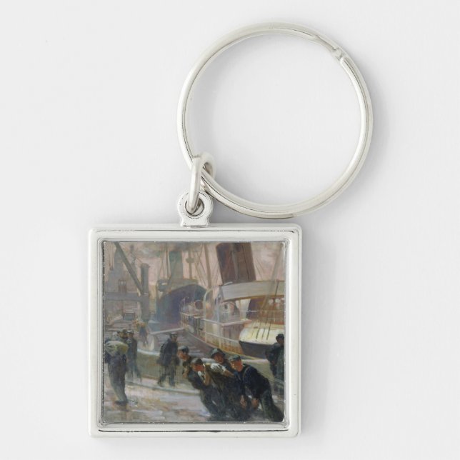 Liverpool Dockers at Dawn, 1903 Key Ring (Front)