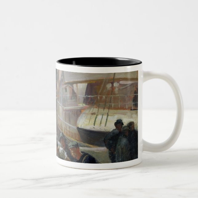 Liverpool Dockers at Dawn, 1903 Two-Tone Coffee Mug (Right)