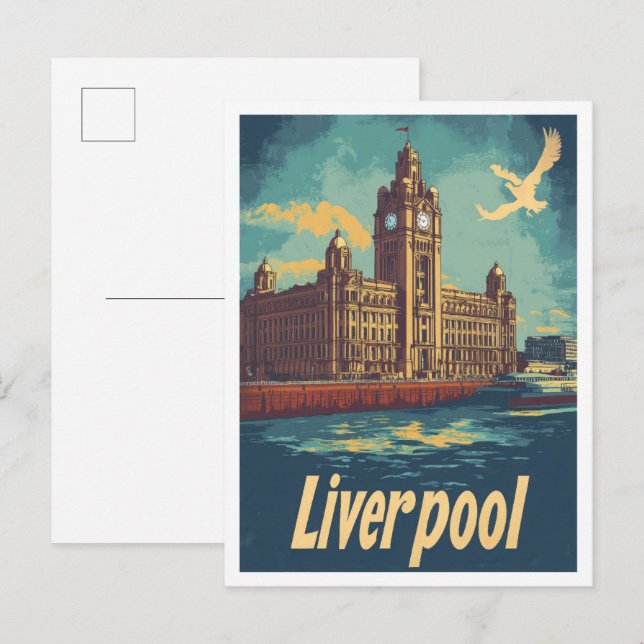Liverpool England Art Vintage Travel Illustration Postcard (Front/Back)