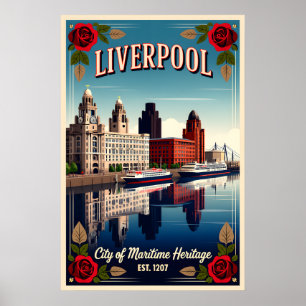 Liverpool England Retro Travel Poster Art