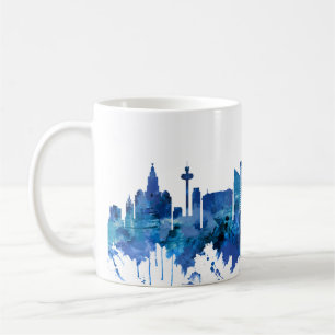 Liverpool England Skyline Blue Coffee Mug