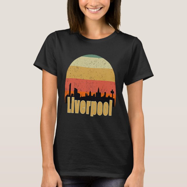 Liverpool England Skyline Silhouette Sunset I Love T-Shirt (Front)