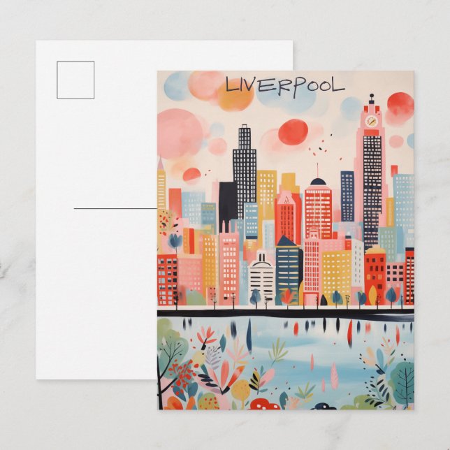 Liverpool England Travel City Painting Aesthetic Postcard (Front/Back)