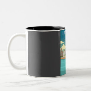 Liverpool England vintage minimal retro travel pos Two-Tone Coffee Mug