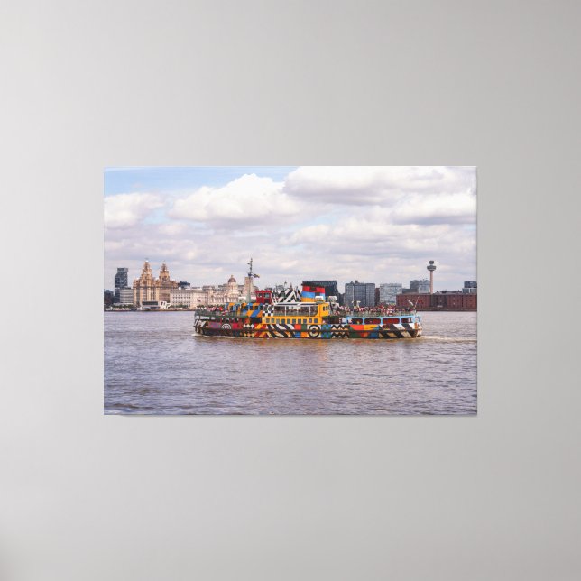 Liverpool Skyline And Mersey Ferry Poster Canvas Print (Front)