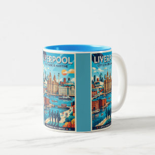 Liverpool Travel Poster Two-Tone Coffee Mug