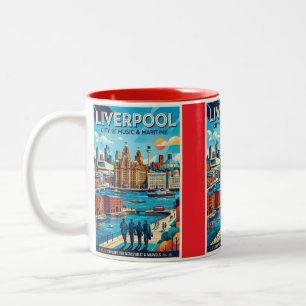 Liverpool Travel Poster Two-Tone Coffee Mug