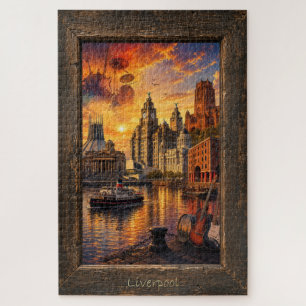Liverpool UK Music and Landmarks Collage, Jigsaw Puzzle