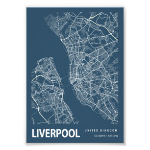 Liverpool - United Kingdom Blueprint City Map Photo Print