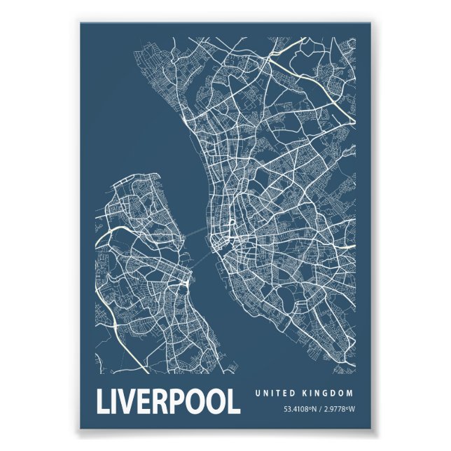 Liverpool - United Kingdom Blueprint City Map Photo Print (Front)
