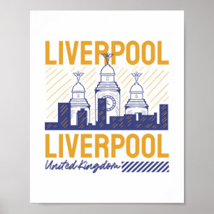 Liverpool United Kingdom Retro Skyline Typography Poster