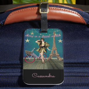 Lives In A Dream World Funky Altered Art  Luggage Tag