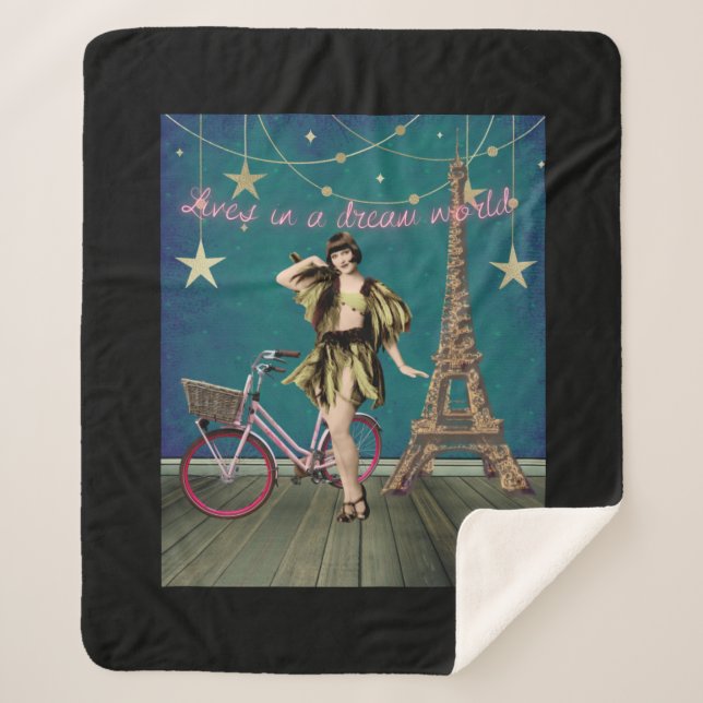 Lives In A Dream World Funky Altered Art  Sherpa Blanket (Front)