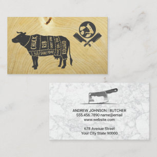 Livestock Cut Chart   Wood Background Business Card