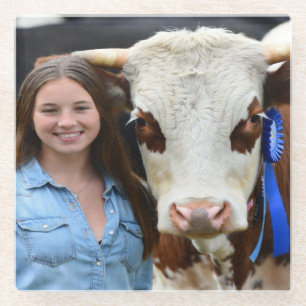 Livestock Show Cow Photo Customize Glass Coaster