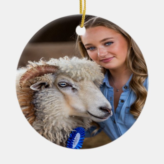 Livestock Show Sheep Photo Customize Ceramic Tree Decoration (Front)