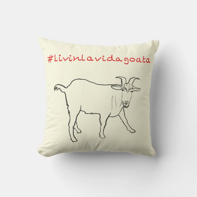 Livin La Vida Goata Funny Quirky Cute Goat Drawing Cushion (Front)