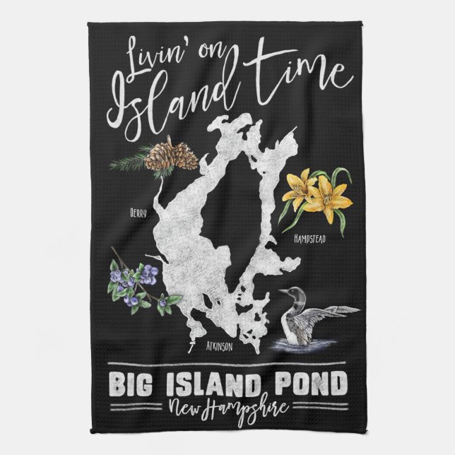 Livin' on Island Time Big Island Pond NH Bar Towel (Vertical)