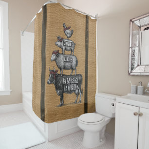 Livin The Farm Life Burlap Styled Shower Curtain