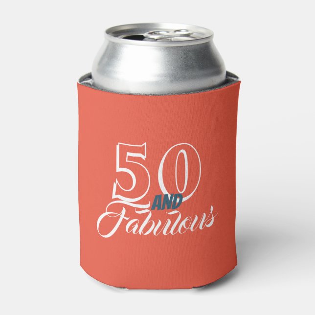 Living Coral 50 and Fabulous Birthday Party Can Cooler (Can Front)