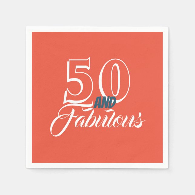 Living Coral 50 and Fabulous Birthday Party Napkin (Front)