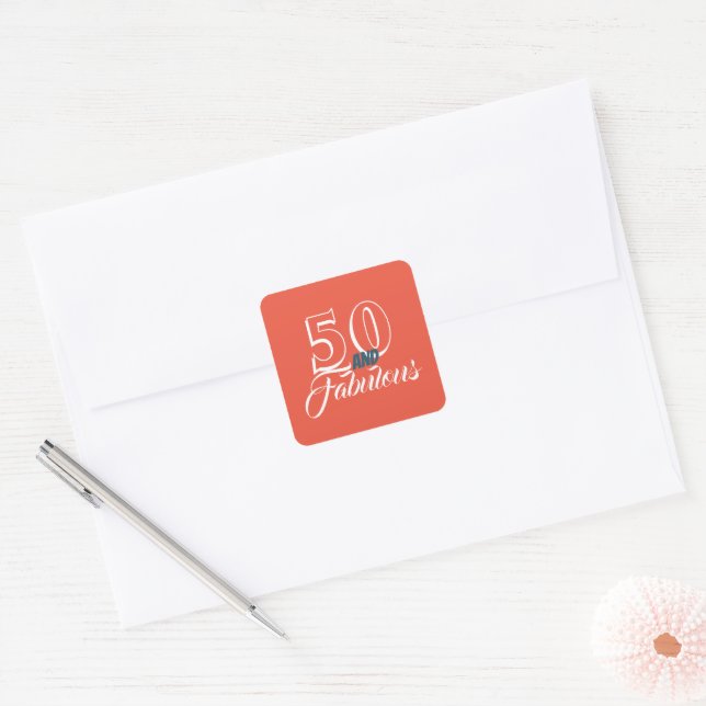 Living Coral 50 and Fabulous Birthday Party Square Sticker (Envelope)