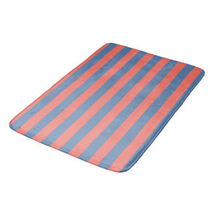 Lıving Coral and Pacific blue Horizontal Lines Bath Mat