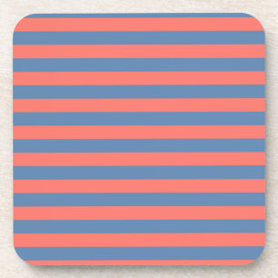 Lıving Coral and Pacific blue Horizontal Lines Coaster