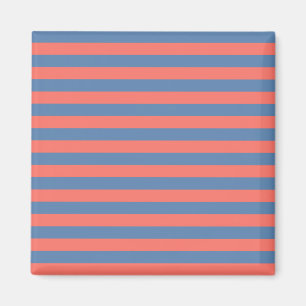 Lıving Coral and Pacific blue Horizontal Lines Magnet